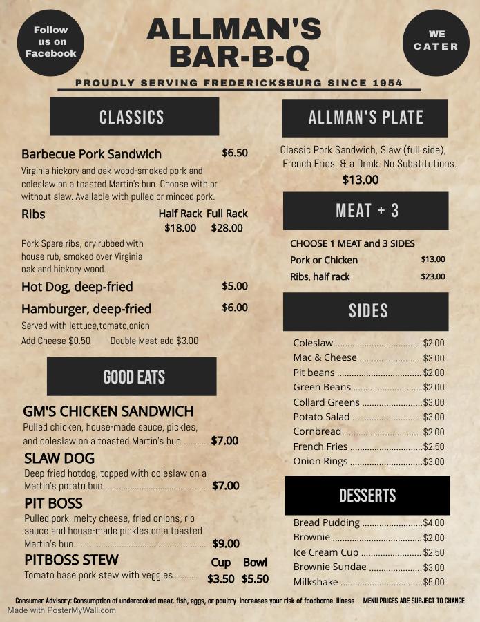 Allman's Bar-B-Que Menu image 1
